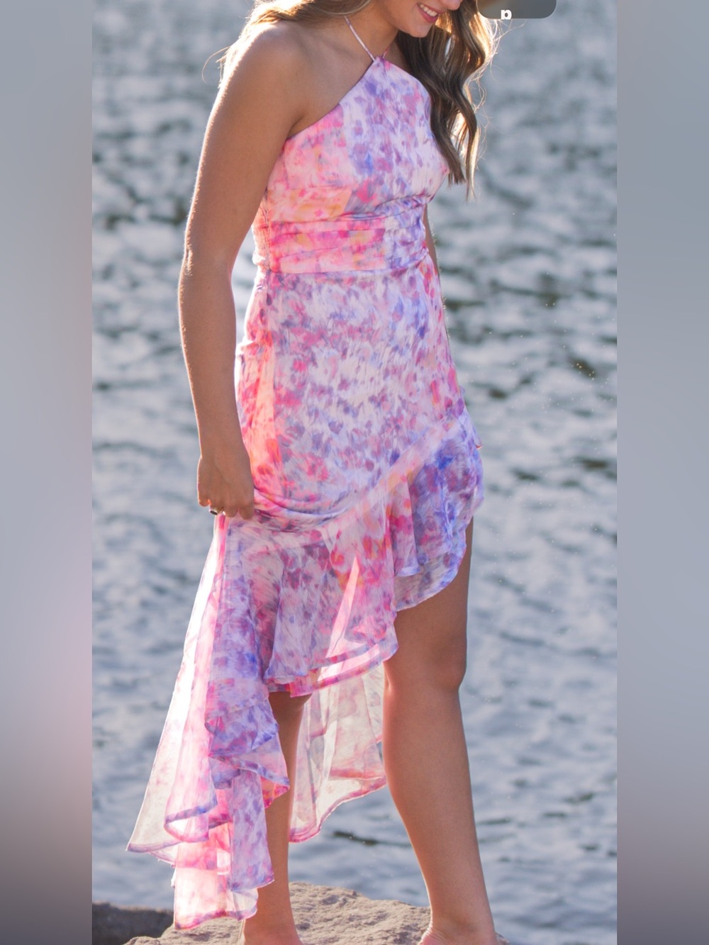 Amanda Uprichard Pink & Purple Floral High-Low Ruffle Skirt